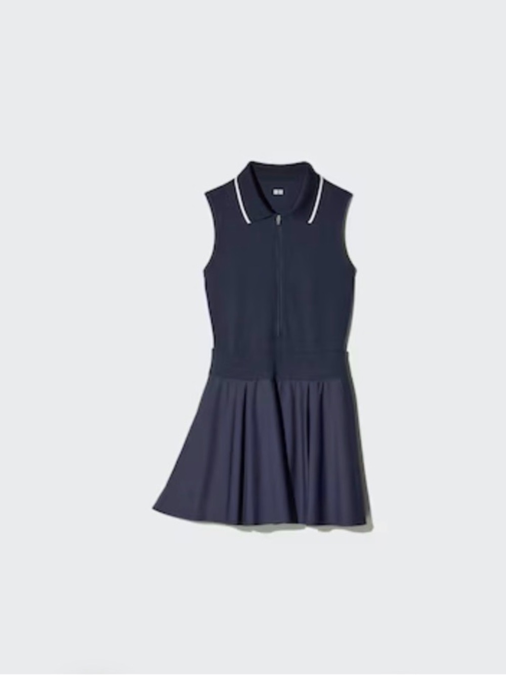 Uniqlo AIRism Navy Sleeveless Polo Mini Dress with White Collar Trim